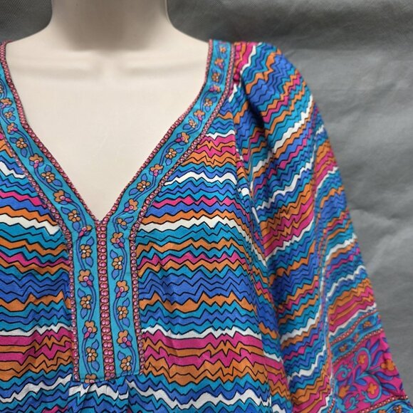 Tolani Size Medium Striped 100% Silk 3/4 Sleeve Fluttery Shirt Blouse Boho - Picture 6 of 8